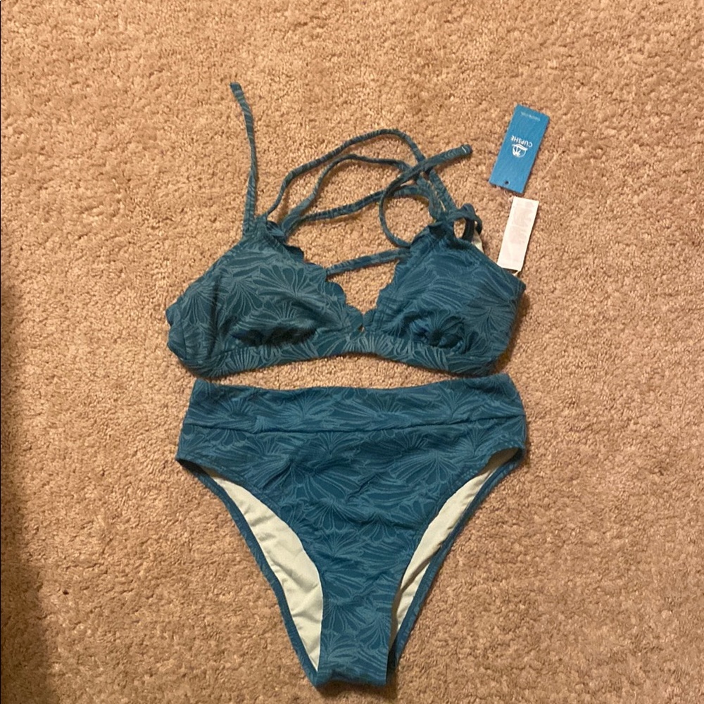 Cupshe Teal Floral Bikini Set